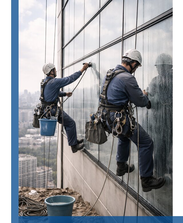 Профессиональная мойка фасадных окон альпинистами в Кунгуре