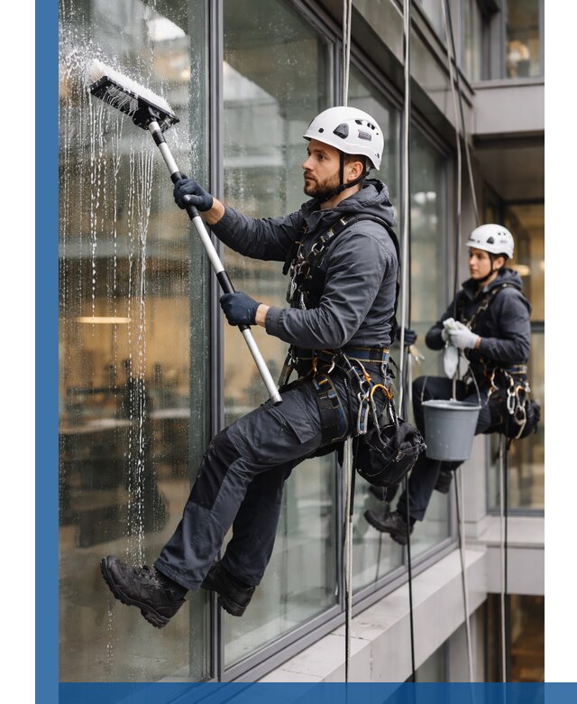 Профессиональная мойка витражей промышленными альпинистами в Кунгуре