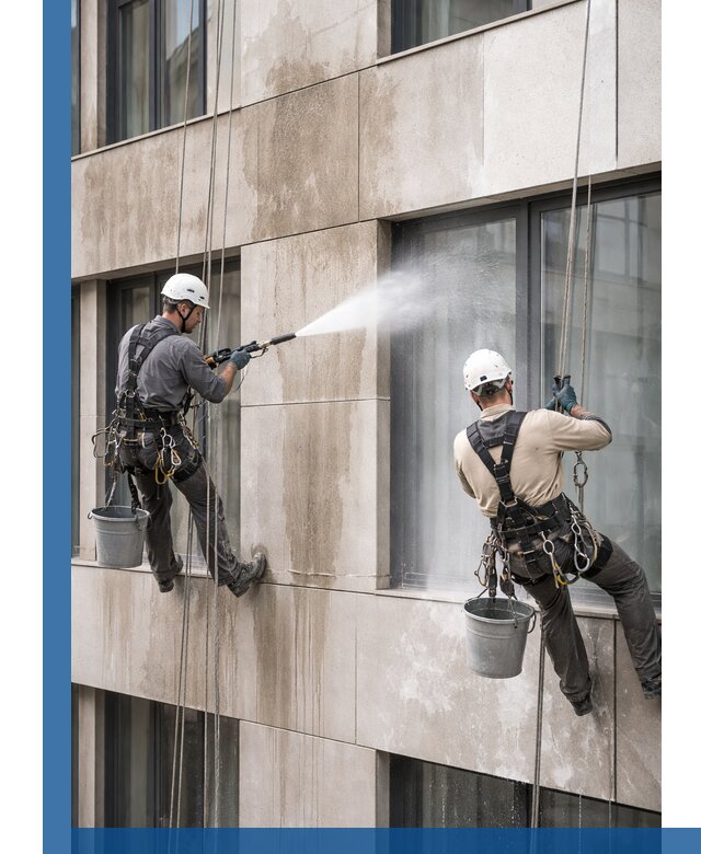 Послестроительная мойка фасада промышленным альпинизмом в Кунгуре