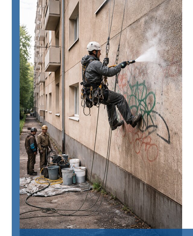 Удаление граффити с фасада в Кунгуре без следов и повреждений