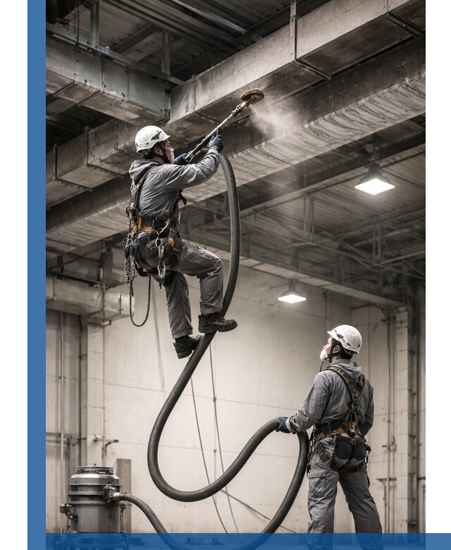 Обеспыливание потолочных конструкций в Кунгуре промышленным альпинизмом