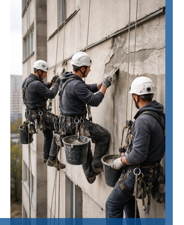 Ремонт бетонных элементов фасада в Кунгуре от 2564 р. | ВЫСОТНИК-Кнг