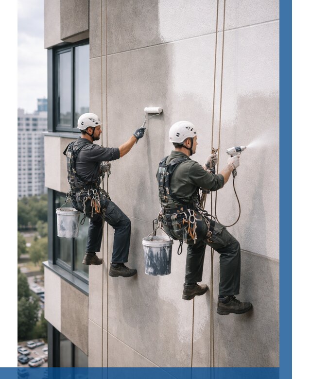 Покраска фасада альпинистами в Кунгуре от 308 р. | ВЫСОТНИК-Кнг