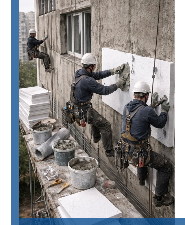 Утепление фасада пенополистиролом в Кунгуре под ключ