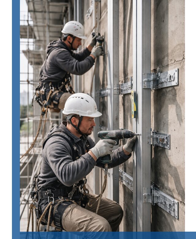 Монтаж и крепление подсистемы вентфасада в Кунгуре