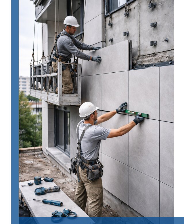 Монтаж керамогранита на фасад в Кунгуре под ключ с гарантией качества