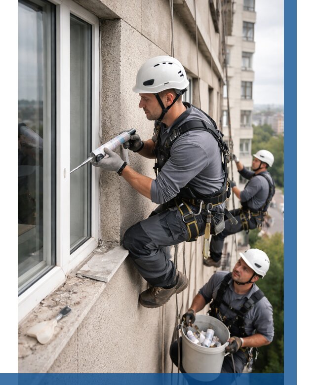 Герметизация оконных швов снаружи в Кунгуре от 1538 р. | ВЫСОТНИК-Кнг