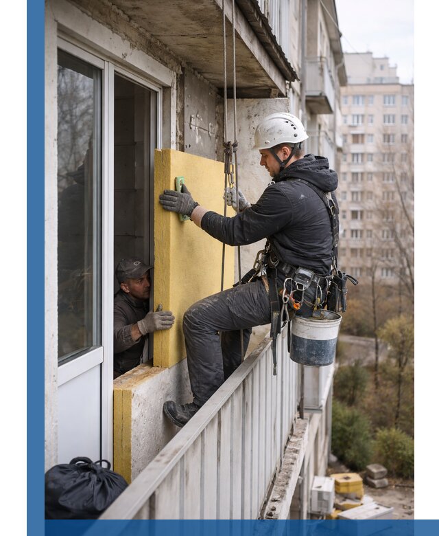 Профессиональное утепление балкона снаружи в Кунгуре под ключ