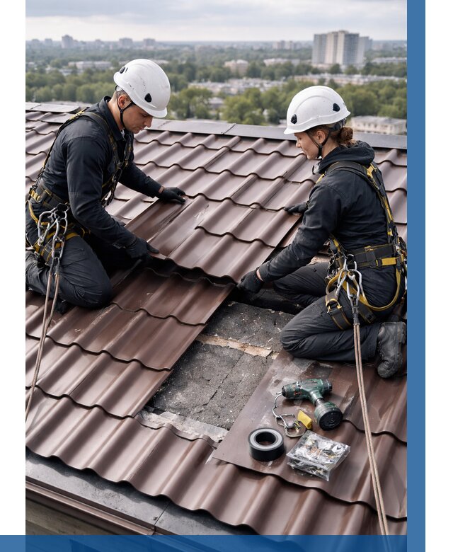 Ремонт металлочерепицы на крыше в Кунгуре от 923 р. | ВЫСОТНИК-Кнг