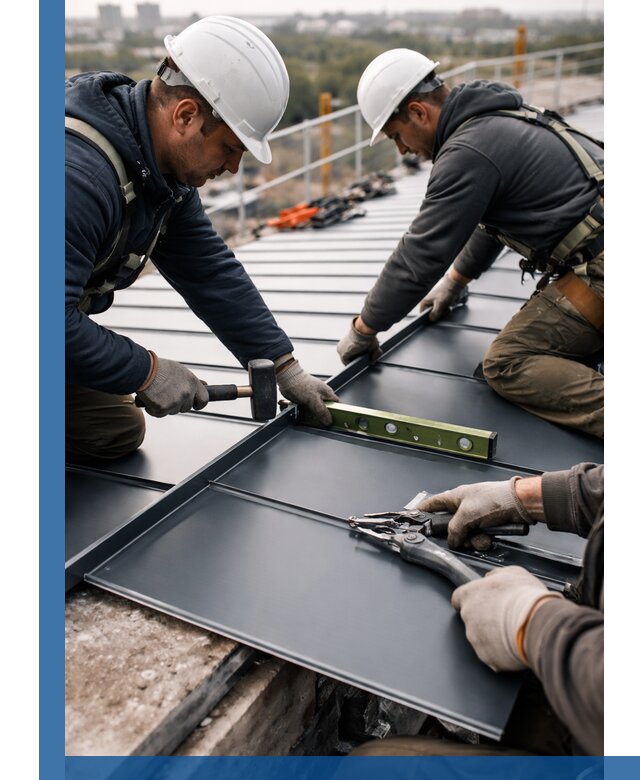 Монтаж фальцевой кровли в Кунгуре для промышленных зданий