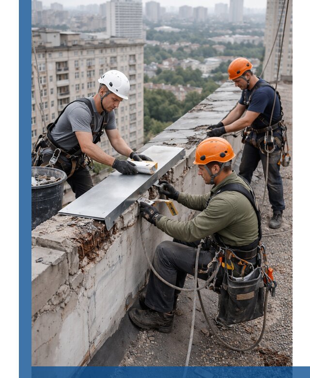 Ремонт парапета на кровле в Кунгуре, высотные работы с гарантией