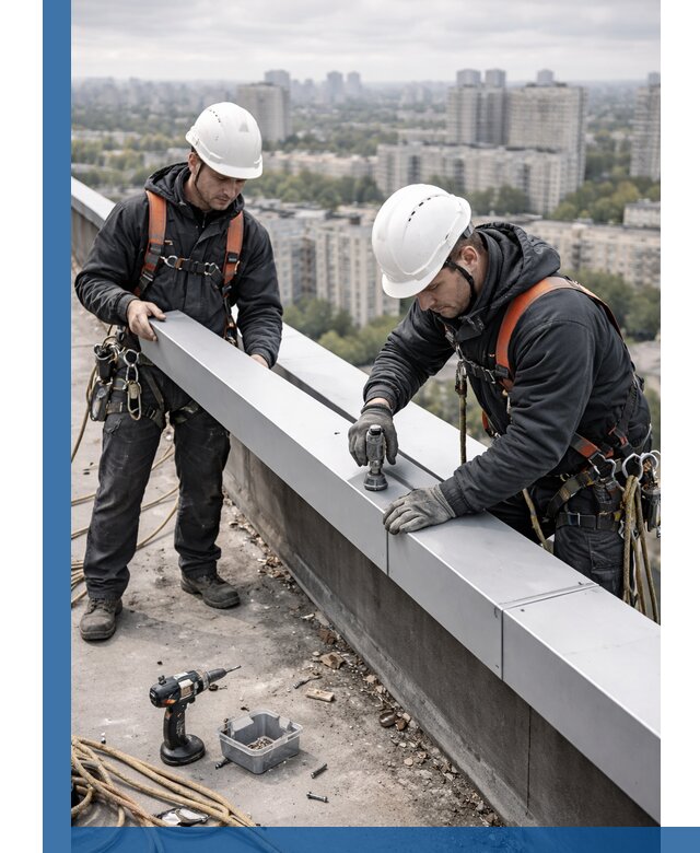 Монтаж парапетных крышек и ограждений кровли в Кунгуре