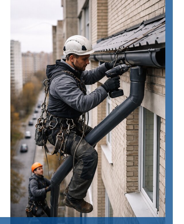 Монтаж водосточной системы на здании в Кунгуре от 5128 р. | ВЫСОТНИК-Кнг