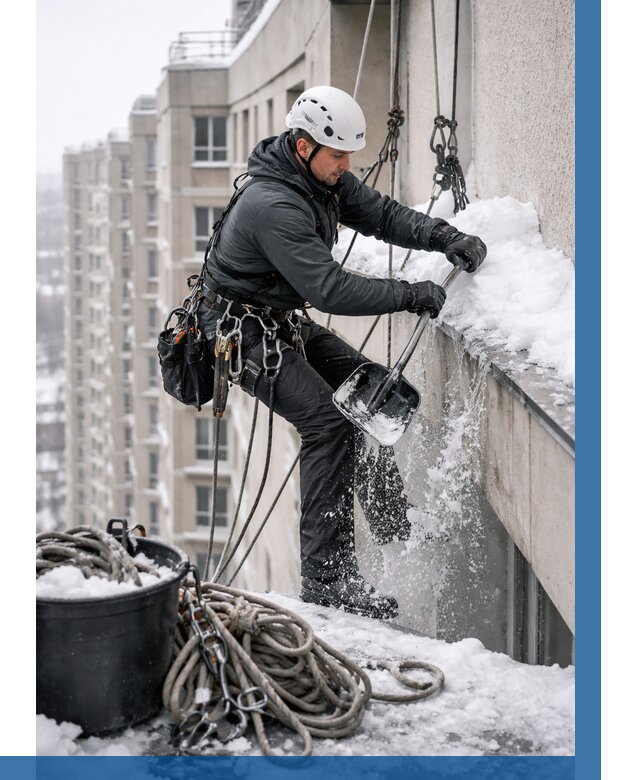 Очистка карнизов от снега в Кунгуре от 308 р. | ВЫСОТНИК-Кнг