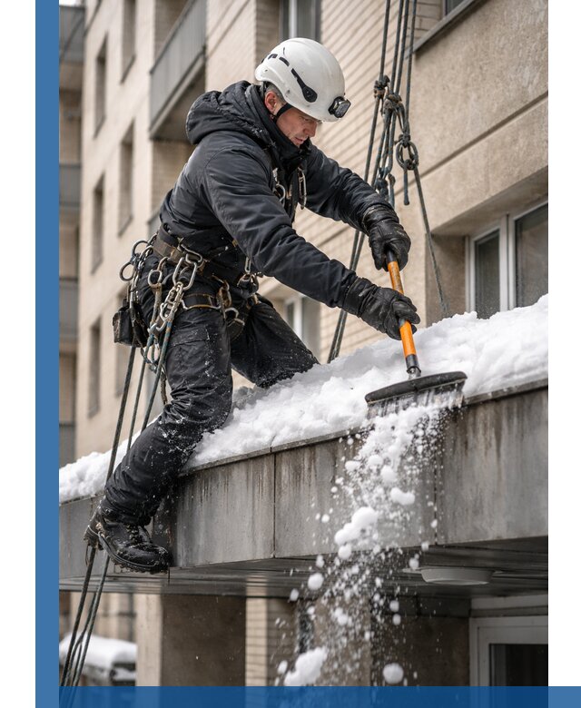 Очистка козырьков от снега в Кунгуре круглогодично безопасно