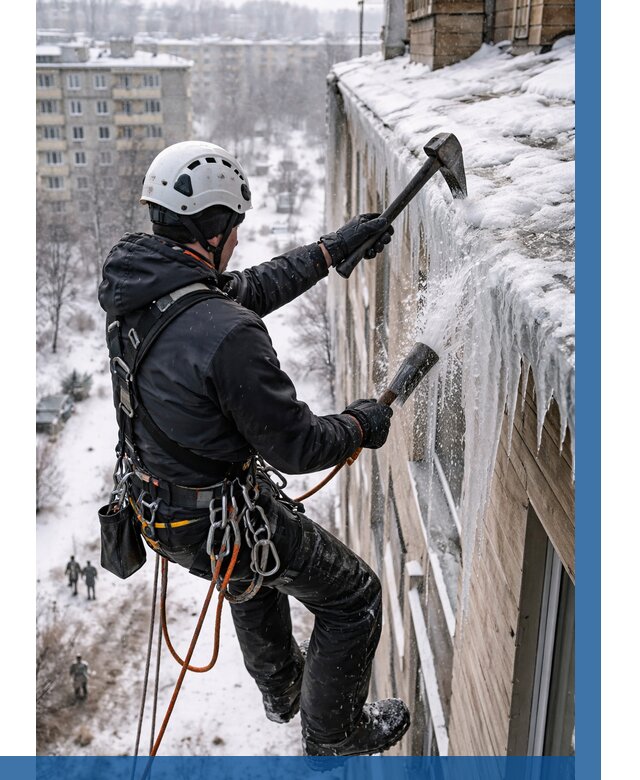 Сбивание сосулек с крыши в Кунгуре по цене от 4615 р. | ВЫСОТНИК-Кнг