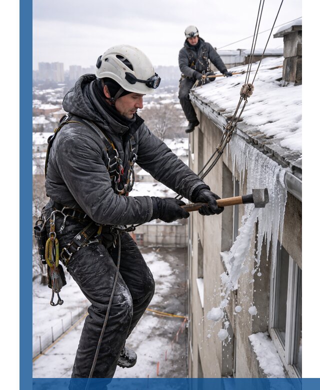 Сбивание и удаление сосулек с крыши в Кунгуре безопасно