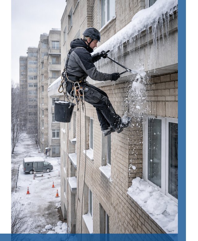 Удаление наледи с карнизов в Кунгуре от 359 р. | ВЫСОТНИК-Кнг