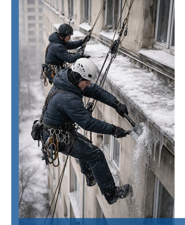 Удаление наледи и сосулек с карнизов в Кунгуре профессионально