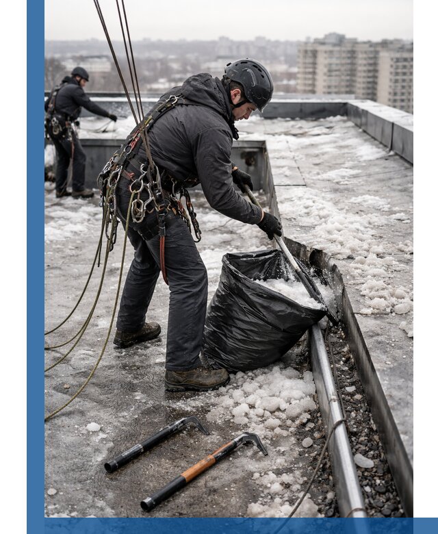 Аварийная очистка кровли в Кунгуре от промальпинистов