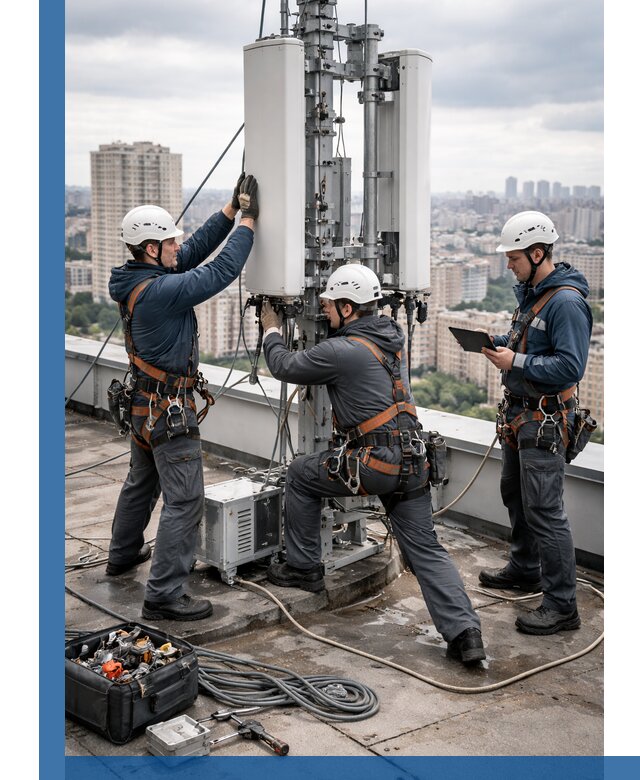 Монтаж антенн связи на крыше в Кунгуре с вводом в эксплуатацию