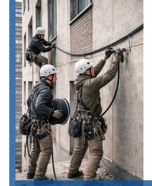 Прокладка кабеля по фасаду в Кунгуре, профессиональный монтаж