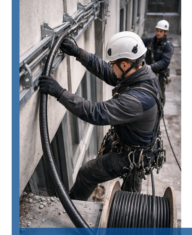 Протяжка кабеля питания на высоте в Кунгуре с гарантией безопасности и качества