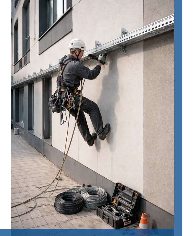 Монтаж кабельных лотков на фасаде в Кунгуре от 1231 р. | ВЫСОТНИК-Кнг