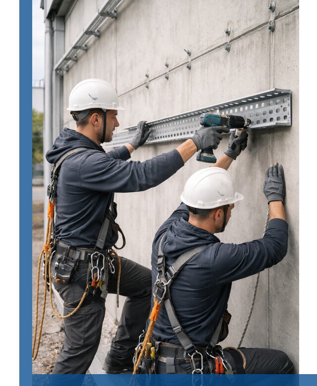 Монтаж кабельных лотков на фасаде зданий в Кунгуре с гарантией