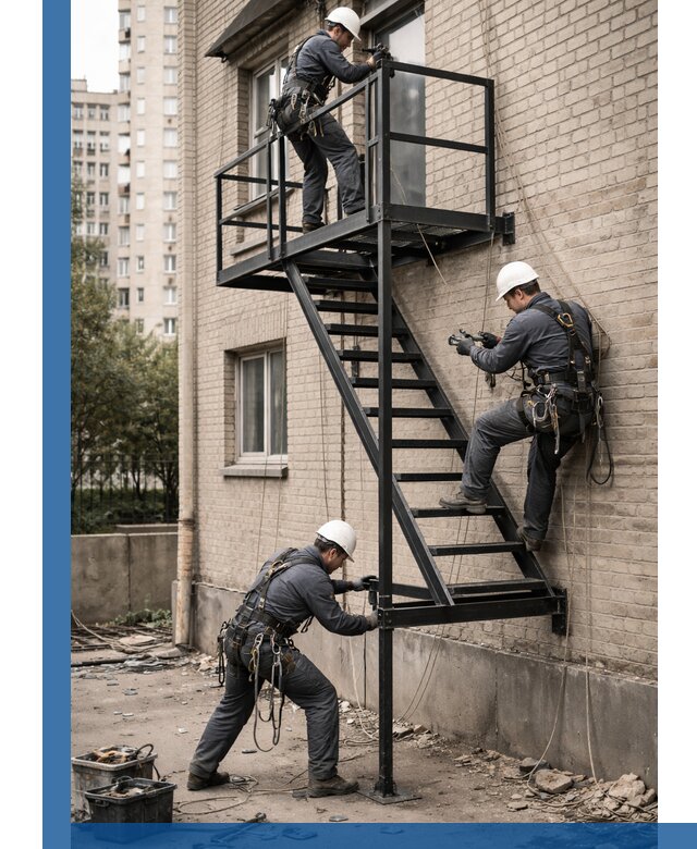 Монтаж пожарной лестницы в Кунгуре, установка и крепление