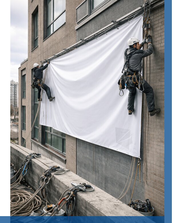 Монтаж баннеров на фасаде в Кунгуре от 667 р. заказать ВЫСОТНИК-Кнг