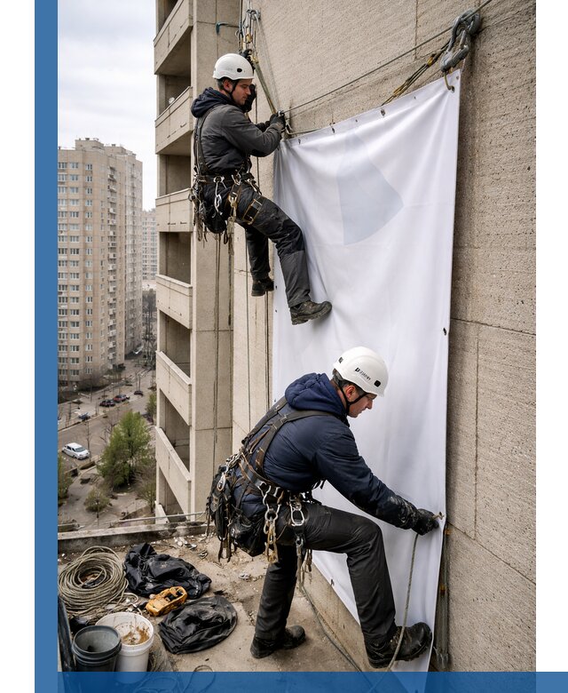 Профессиональный монтаж баннеров на фасаде в Кунгуре