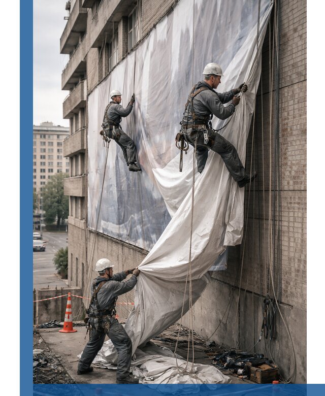 Демонтаж баннеров с фасада в Кунгуре оперативно и безопасно