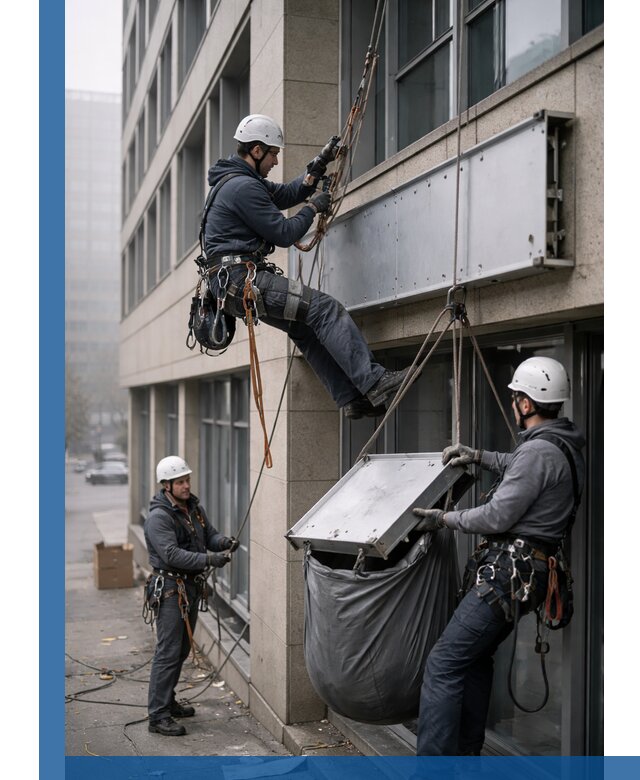 Демонтаж рекламной вывески с высотными работами в Кунгуре