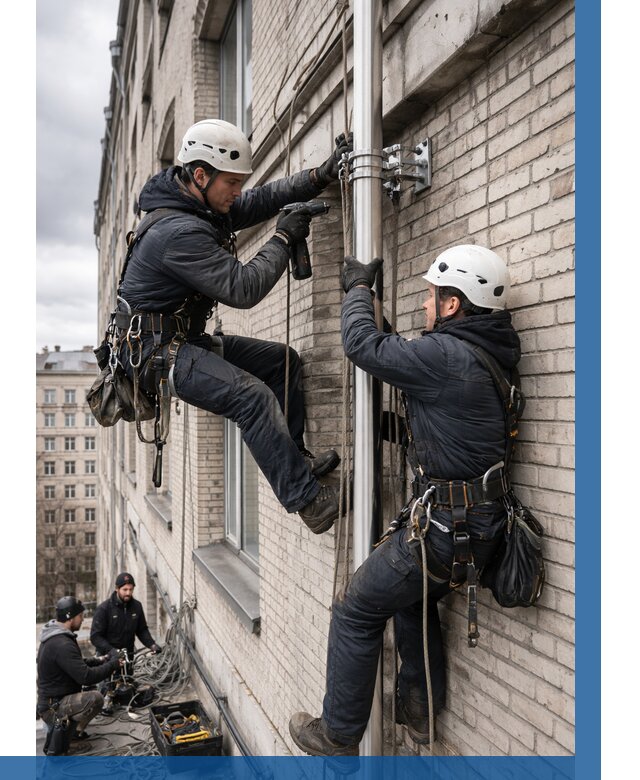 Монтаж флагштока на здании в Кунгуре от 6666 р. | ВЫСОТНИК-Кнг