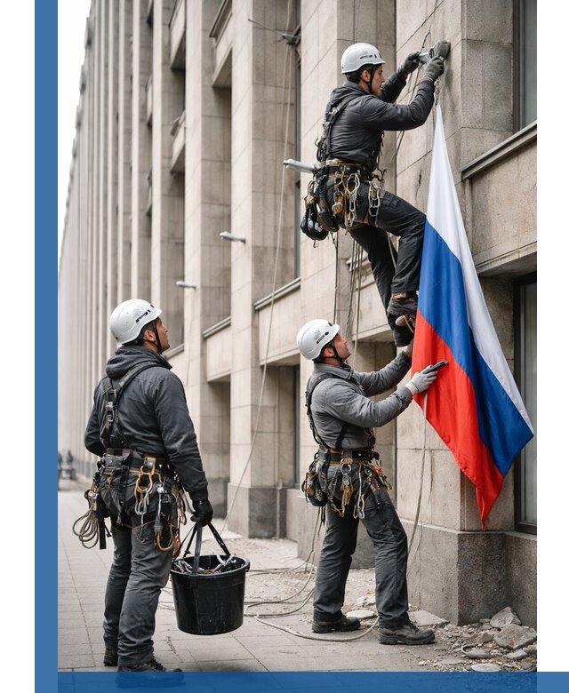 Профессиональная установка флагов на фасаде в Кунгуре