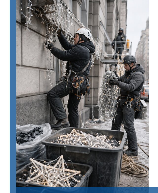 Демонтаж новогоднего оформления и гирлянд в Кунгуре