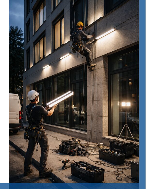 Монтаж архитектурной подсветки здания в Кунгуре от 2564 р.|ВЫСОТНИК-Кнг