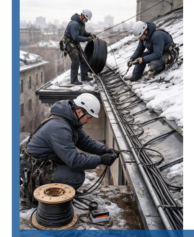Монтаж греющего кабеля на кровле в Кунгуре под ключ