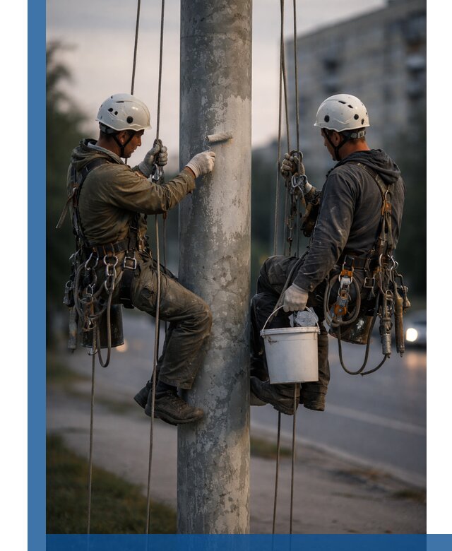 Покраска опор освещения и антикоррозийная защита в Кунгуре