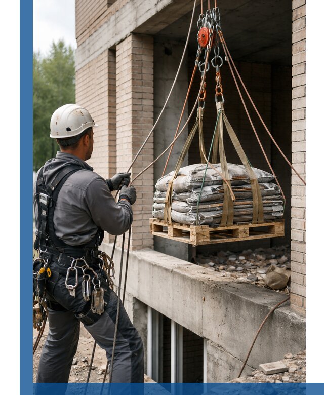 Подъем материалов на этаж веревками в Кунгуре оперативно