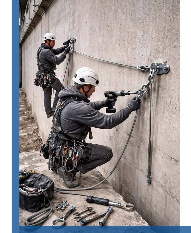 Монтаж анкерных линий высотной безопасности в Кунгуре