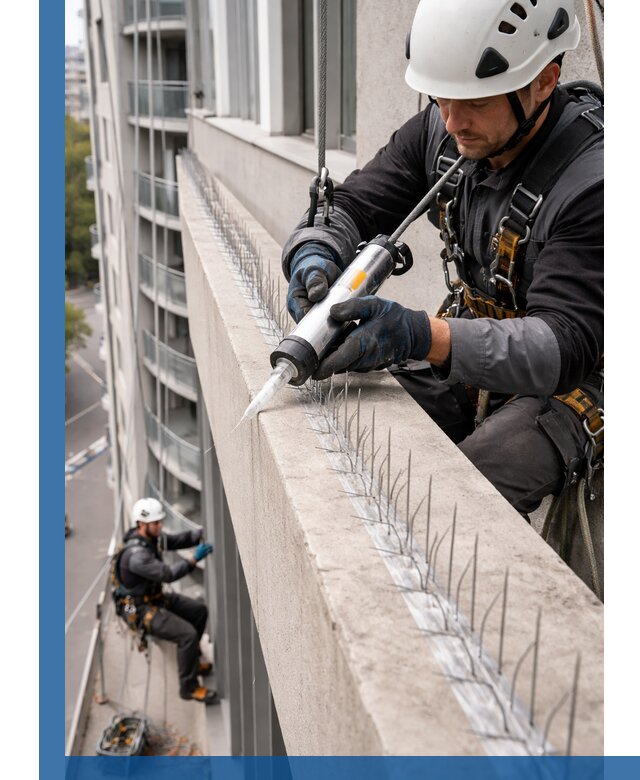 Установка шипов от птиц на фасадах и кровлях в Кунгуре